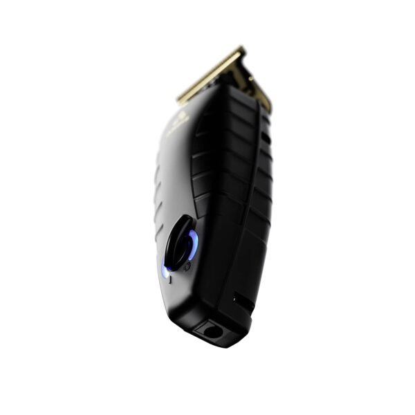 “Andis GTX‑EXO trimmer 74150 in black on charging stand, showing gold T‑blade and ergonomic handle” “GTX‑EXO cordless trimmer highlighting blade and charging dock accessories”