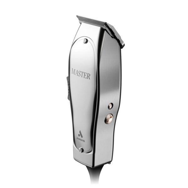 "Andis Master Clipper with adjustable blade and aluminum body for professional hair cutting" "Close-up of Andis Master adjustable blade clipper for fades and tapers"