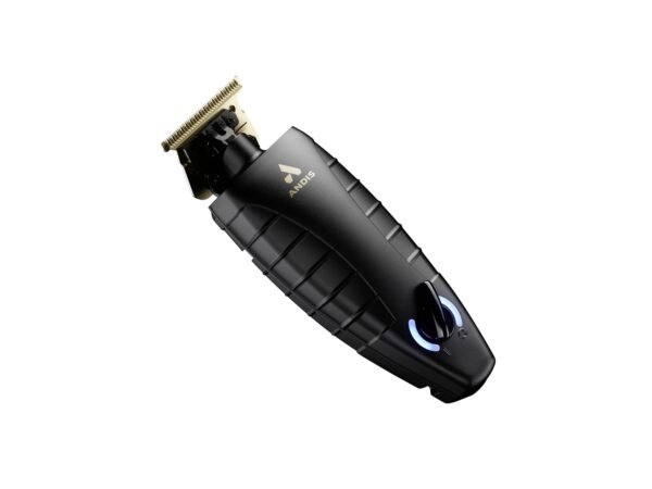 “Andis GTX‑EXO trimmer 74150 in black on charging stand, showing gold T‑blade and ergonomic handle” “GTX‑EXO cordless trimmer highlighting blade and charging dock accessories”