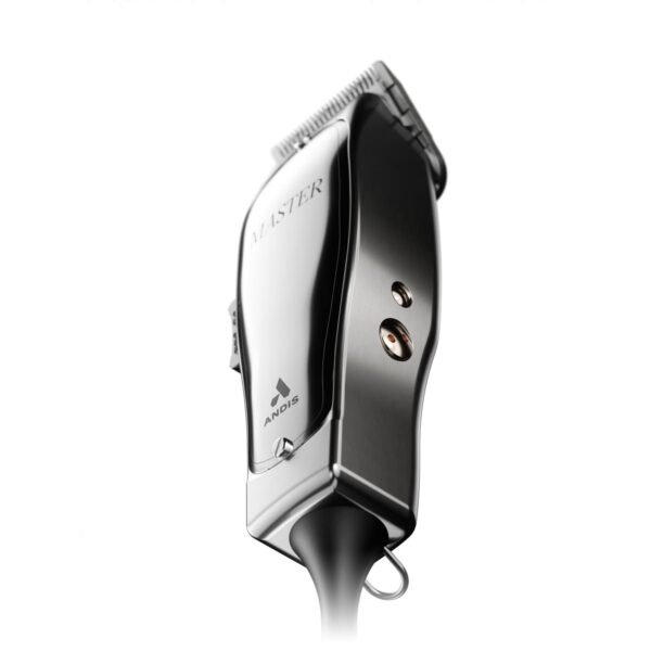 "Andis Master Clipper with adjustable blade and aluminum body for professional hair cutting" "Close-up of Andis Master adjustable blade clipper for fades and tapers"