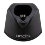 Andis DBLC‑2 charger stand holding a Pulse ZR II detachable‑blade clipper
