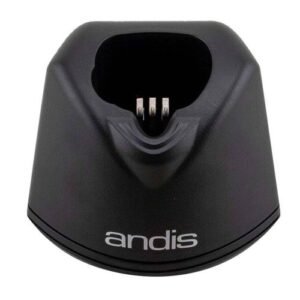 Andis DBLC‑2 charger stand holding a Pulse ZR II detachable‑blade clipper