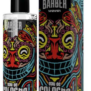 Product Image (Bottle): "A 500 ml bottle of Barber Cologne Colombia Edition with a sleek label featuring the Colombian flag colors." Lifestyle Shot (Barber Use): "A barber applying cologne to a client's neck after a fresh haircut in a modern barbershop." Flat Lay Image: "Barber Cologne bottle surrounded by grooming tools like a straight razor, shaving brush, and towel on a wooden surface." Close-up of Splashing: "A splash of cologne being poured into the palm, with light reflecting off the clear liquid."