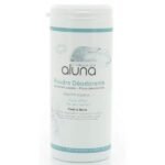 Product Image (Jar of Poudre Déodorante): "A glass jar of natural deodorant powder labeled 'Poudre Déodorante', placed on a minimalist bathroom shelf." Texture Close-up: "Close-up of a silky, white powder being gently poured into a ceramic dish." Lifestyle Shot (Application): "A woman applying deodorant powder to her underarm using a soft puff, in a softly lit, clean bathroom." Ingredients Flat Lay: "Flat lay of natural deodorant ingredients including arrowroot, baking soda, and lavender flowers on a white background."