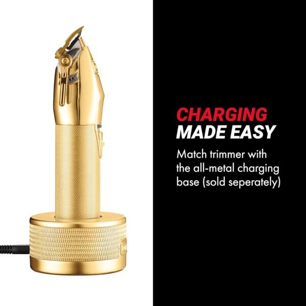 BaBylissPRO® GoldFX FX870G Cord/Cordless Lithium‑Ion Hair Clipper – metal housing, DLC titanium taper blade, adjustable taper lever, 8 guide combs included.