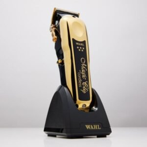 "Wahl Professional 5-Star Series Cord/Cordless Magic Clip Gold Edition with stagger-tooth blade and premium finish"