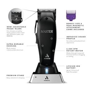 "Andis 561895 Master Cordless Li Clipper Black professional hair clipper" "Andis Master Cordless Li Black adjustable blade hair clipper" "Andis 561895 cordless clipper with lithium-ion battery" Andis Master Cordless Li Clipper in sleek black aluminum housing"