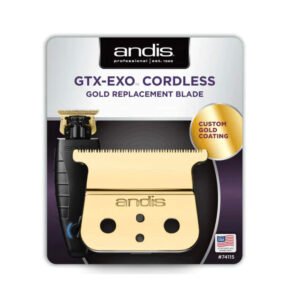 "Andis GTX-EXO Cordless Replacement Blade Gold 74115 professional trimmer blade" "Andis Gold GTX-Z T-blade replacement for GTX-EXO cordless trimmer" "Andis 74115 deep-tooth gold trimmer blade for professional barbers" "Andis GTX-EXO replacement gold titanium blade zero-gap adjustable"