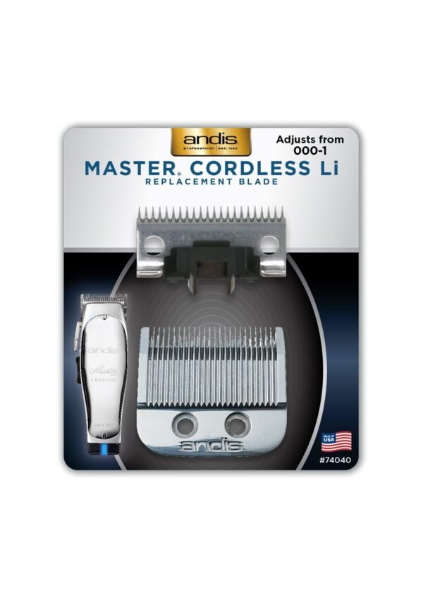 "Andis Master Cordless Li Replacement Blade 74040 professional clipper blade" alt="Andis 74040 replacement blade for Master Cordless Clipper" alt="Andis Master Cordless Li carbon steel replacement blade" alt="Andis 74040 professional fade and taper clipper blade"