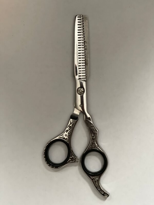 “Professional stainless steel barber scissors hair cutting shears” “Barber scissors with offset handle ergonomic design” “Sharp stainless steel hair cutting shears for salon and barbershop” “High-precision barber scissors for professional hairstyling”