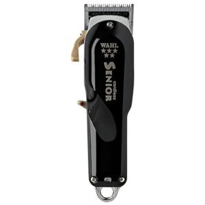 “Wahl 5-Star Cordless Senior Clipper Model 56416 with metal housing” “Close-up of adjustable fade blade on Wahl Cordless Senior” “Wahl Professional 5-Star Senior cordless/cord clipper” “Wahl Senior 56416 high-torque motor professional barber clipper”