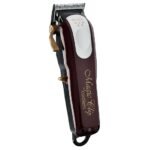 “Wahl 5-Star Cordless Magic Clip 8148 with bonus burgundy neck duster” “Close-up of Wahl Magic Clip 8148 stagger-tooth fade blade” “Wahl burgundy Magic Clip cordless professional barber clipper set” “Wahl Magic Clip 5-Star cord/cordless clipper with accessories”