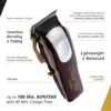 “Wahl 5-Star Cordless Magic Clip 8148 with bonus burgundy neck duster” “Close-up of Wahl Magic Clip 8148 stagger-tooth fade blade” “Wahl burgundy Magic Clip cordless professional barber clipper set” “Wahl Magic Clip 5-Star cord/cordless clipper with accessories”