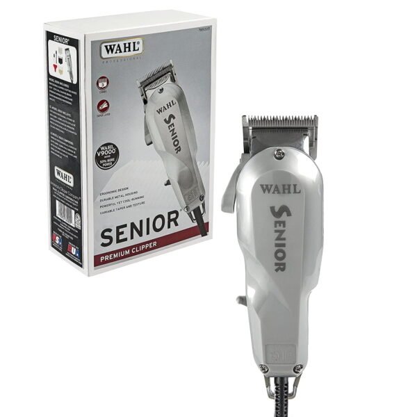 “Wahl Professional Senior Corded Clipper with V9000 Motor metal body” “Wahl Senior heavy-duty taper clipper side view — V9000 motor” “Wahl Senior corded barber clipper with adjustable taper blade” “Professional Wahl Senior hair clipper for fades and blending”