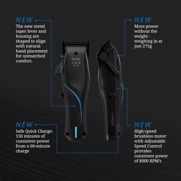 “Wahl 3026480 Vapor Cordless Clipper with F32 FadeOut Blade” “Close-up of Wahl F32 FadeOut Blade on Vapor cordless clipper” “Wahl Vapor cordless professional barber clipper new model” “Wahl FadeOut Blade seamless blending clipper for barbers”