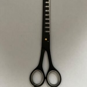 7-inch-professional-barber-scissors-stainless-steel-razor-edge.jpg  "Close-up of professional 7-inch barber scissors with silver stainless steel blades and an ergonomic offset handle."  barber-using-7-inch-shears-for-scissor-over-comb.jpg "Professional barber performing a scissor-over-comb technique using 7-inch hair cutting shears."  razor-edge-hollow-ground-blade-detail.jpg "Macro shot of the hand-honed razor edge on high-carbon steel barber scissors."