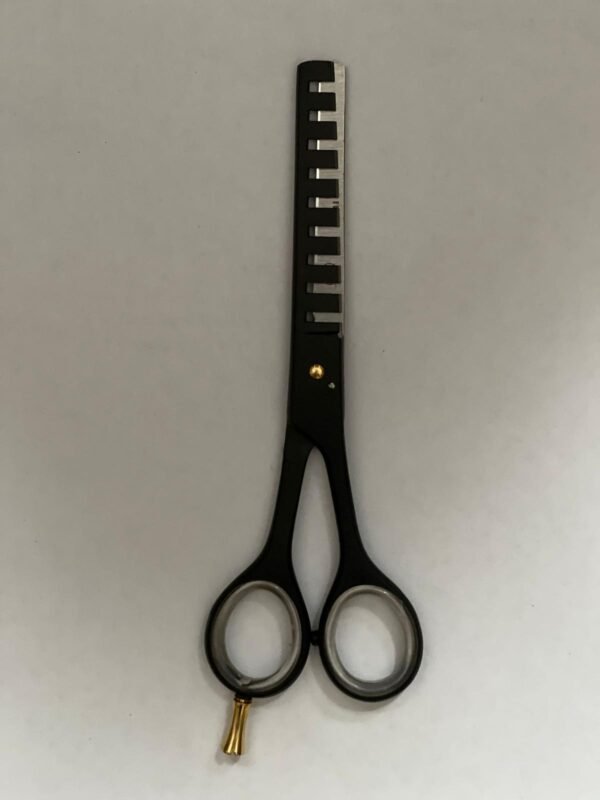 7-inch-professional-barber-scissors-stainless-steel-razor-edge.jpg  "Close-up of professional 7-inch barber scissors with silver stainless steel blades and an ergonomic offset handle."  barber-using-7-inch-shears-for-scissor-over-comb.jpg "Professional barber performing a scissor-over-comb technique using 7-inch hair cutting shears."  razor-edge-hollow-ground-blade-detail.jpg "Macro shot of the hand-honed razor edge on high-carbon steel barber scissors."