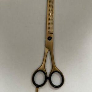7-inch-professional-barber-scissors-stainless-steel-razor-edge.jpg "Close-up of professional 7-inch barber scissors with silver stainless steel blades and an ergonomic offset handle." barber-using-7-inch-shears-for-scissor-over-comb.jpg "Professional barber performing a scissor-over-comb technique using 7-inch hair cutting shears." razor-edge-hollow-ground-blade-detail.jpg "Macro shot of the hand-honed razor edge on high-carbon steel barber scissors."