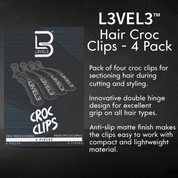 L3 - Level 3 Croc Hair Clips - 4 Pack Hair Clip Set for Hair Styling