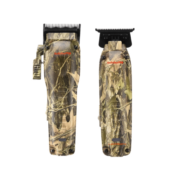 BaBylissPRO Camo LO-PRO FX Compact Clipper and Trimmer Combo FX82CAM FX72CAM with hydro-dipped camouflage finish, zero-gap adjustable blades, and cordless professional barber performance.