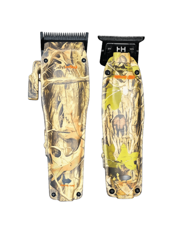 BaBylissPRO Camo LO-PRO FX Compact Clipper and Trimmer Combo FX82CAM FX72CAM with hydro-dipped camouflage finish, zero-gap adjustable blades, and cordless professional barber performance.